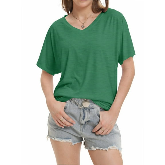 Womens Casual V Neck T Shirts Short Sleeve Loose Fit Summer Flowy Tops Tees