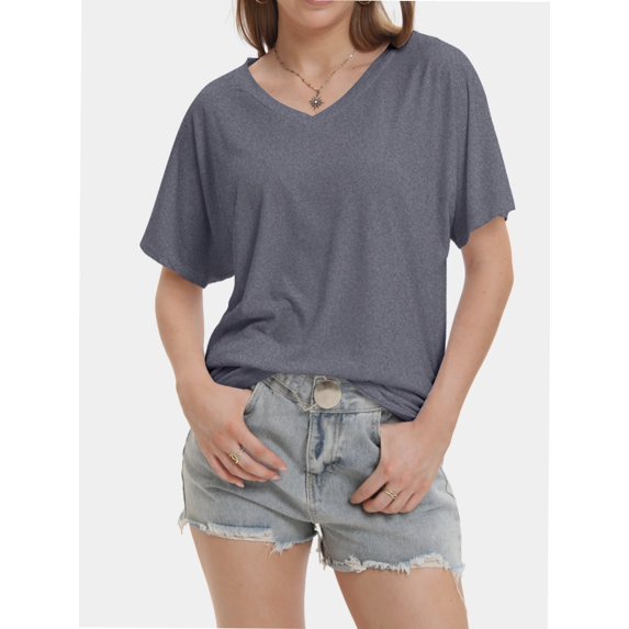 Womens Casual V Neck T Shirts Short Sleeve Loose Fit Summer Flowy Tops Tees