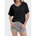 thumbnail image 1 of Womens Casual V Neck T Shirts Short Sleeve Loose Fit Summer Flowy Tops Tees, 1 of 6