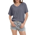 thumbnail image 1 of Womens Casual V Neck T Shirts Short Sleeve Loose Fit Summer Flowy Tops Tees, 1 of 6