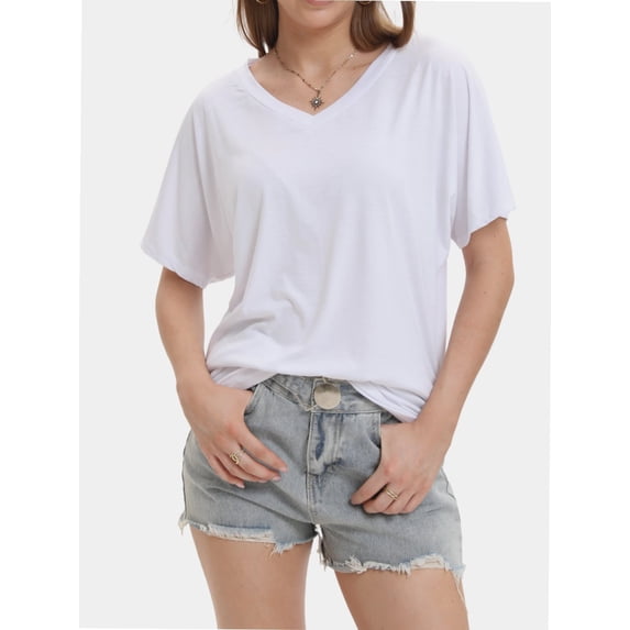 Women's Casual V-Neck T-Shirt - Short Sleeve Loose Fit Top, Breathable Summer Tee