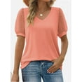 thumbnail image 1 of Womens Casual V Neck T Shirts Swiss Dotted Puffy Sheer Short Sleeve Blouses, 1 of 5