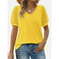 thumbnail image 1 of Womens Casual V Neck T Shirts Swiss Dotted Puffy Sheer Short Sleeve Blouses, 1 of 1