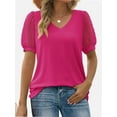 thumbnail image 1 of Womens Casual V Neck T Shirts Swiss Dotted Puffy Sheer Short Sleeve Blouses, 1 of 5