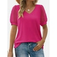 thumbnail image 1 of Womens Casual V Neck T Shirts Swiss Dotted Puffy Sheer Short Sleeve Blouses, 1 of 5
