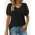 thumbnail image 1 of Womens Casual V Neck T Shirts Swiss Dotted Puffy Sheer Short Sleeve Blouses, 1 of 5