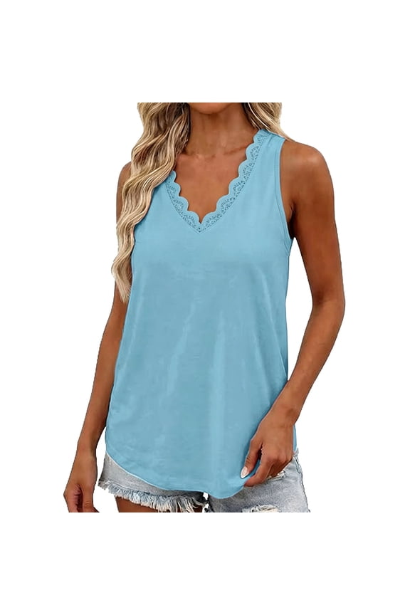 Womens Casual V-Neck Tank Top Solid Sleeveless Summer Spaghetti Strap Cami Vest Basic Shell Top Daily Wear XXL