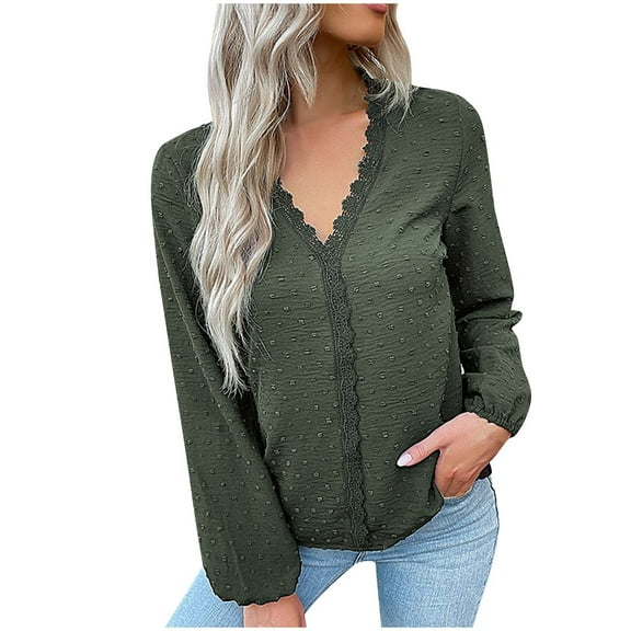 Womens Casual V Neck Tops Fall Long Sleeve Shirts Basic T Shirts Lightweight Loose T-Shirts Solid Tee Clothes
