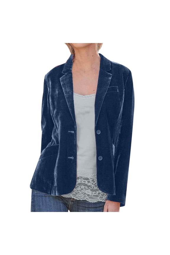 Womens Casual Velvet Blazer Jackets Long Sleeve Lapel Buttons Open Front Work Suits Trendy Solid Color Regular Fit Lightweight Fall Business Cardigan Jacket