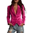 thumbnail image 1 of Womens Casual Velvet Blazer Notched Lapel Button Front Jacket Long Sleeve V Neck Suit Jackets Coat Blazers, 1 of 6