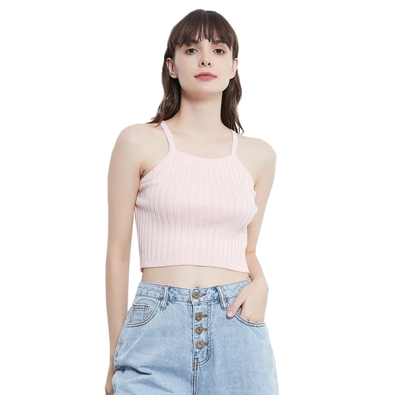Womens Casual Vest Stretch Rib Knit Cropped Yoga Sleeveless High Elastic Tank Tops