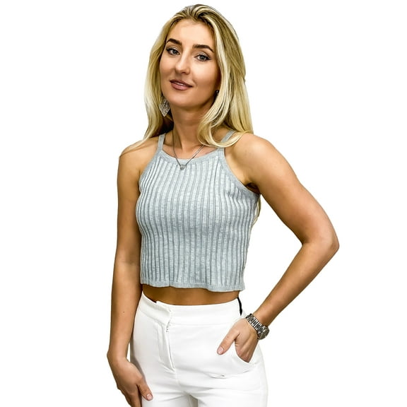 Womens Casual Vest Stretch Rib Knit Cropped Yoga Sleeveless High Elastic Tank Tops