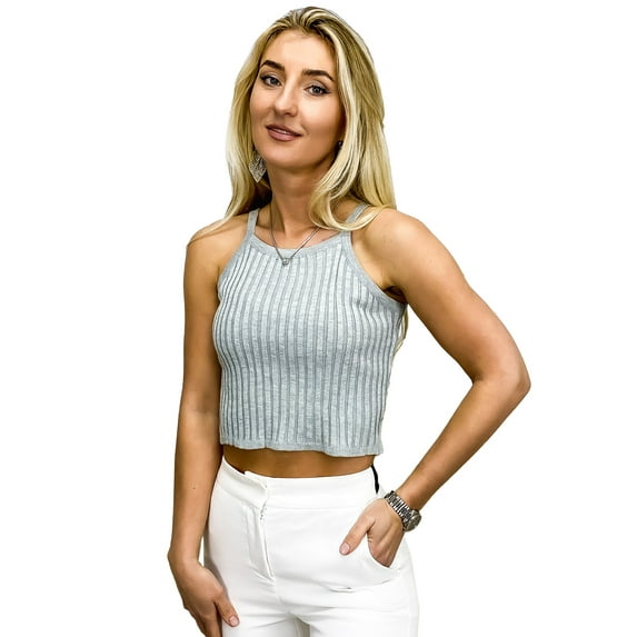 Womens Casual Vest Stretch Rib Knit Cropped Yoga Sleeveless High Elastic Tank Tops