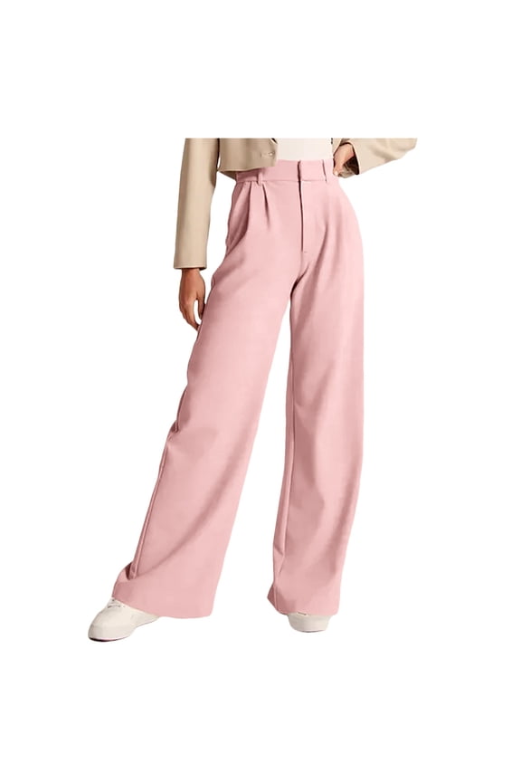 Womens Casual Wide Leg Dress Pants High Waist Tailored Button Down Trousers With Pockets