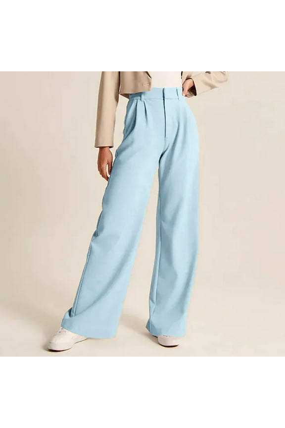 Womens Casual Wide Leg Dress Pants High Waist Tailored Button Down Trousers With Pockets Fall Work Clothes for Women Plaid Casual Pants for Women Women Pants Casual with Pockets Women Work Pants