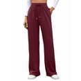 thumbnail image 1 of Womens Casual Wide Leg Loose Fall Drawstring Elastic High Waisted Athletic Joggers with Pockets Wine Red S, 1 of 8