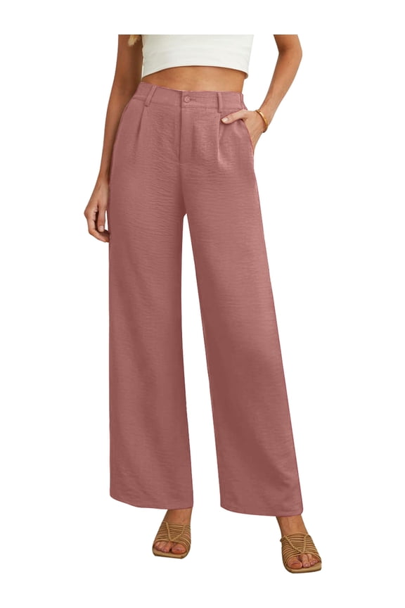 Womens Casual Wide Leg Pants High Waisted Button Down Straight Long Trousers Palazzo Pants Ginger Yellow XXL