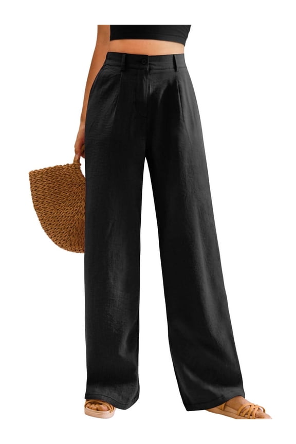 Womens Casual Wide Leg Pants High Waisted Button Down Straight Long Trousers Palazzo Pants