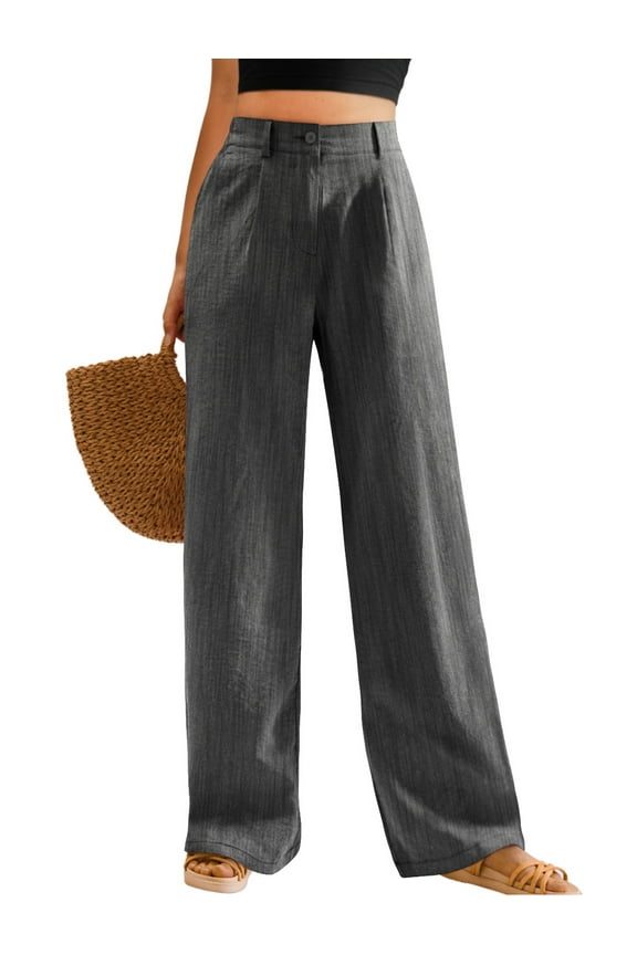 Womens Casual Wide Leg Pants High Waisted Button Down Straight Long Trousers Palazzo Pants