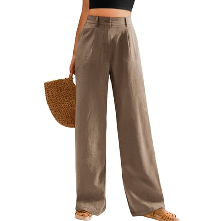 Womens Casual Wide Leg Pants High Waisted Button Down Straight Long Trousers Palazzo Pants Slacks with Pockets S-3XL