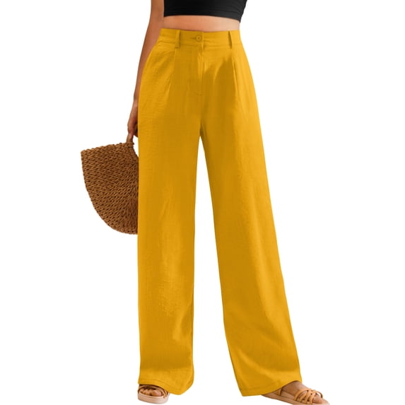 Womens Casual Wide Leg Pants High Waisted Button Down Straight Long Trousers Palazzo Pants Slacks with Pockets S-3XL