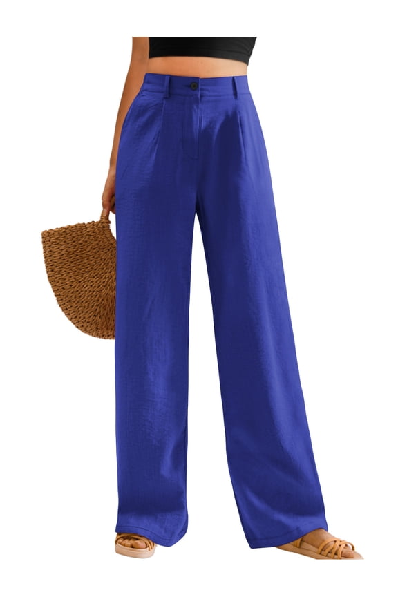 Womens Casual Wide Leg Pants High Waisted Button Down Straight Long Trousers Palazzo Pants