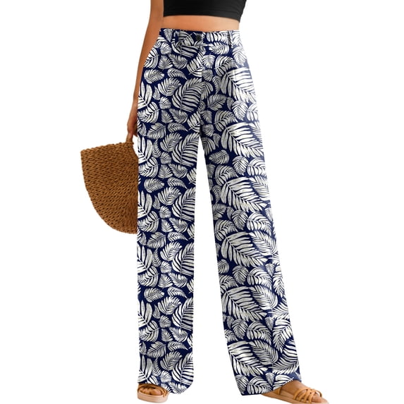 Womens Casual Wide Leg Pants High Waisted Button Down Straight Long Trousers Palazzo Pants Slacks with Pockets S-3XL