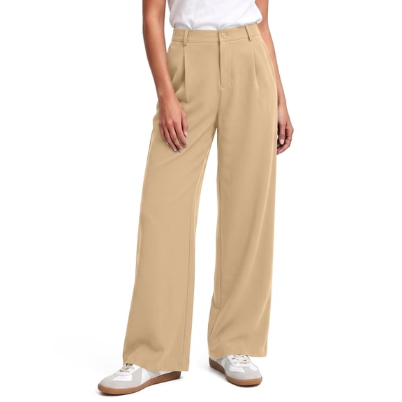 Airmenty Wide Leg Pants for Women High Waisted Stretchy Work Dress Pants Business Casual Palazzo Pants Dressy Slacks Trousers with Pockets S-2XL