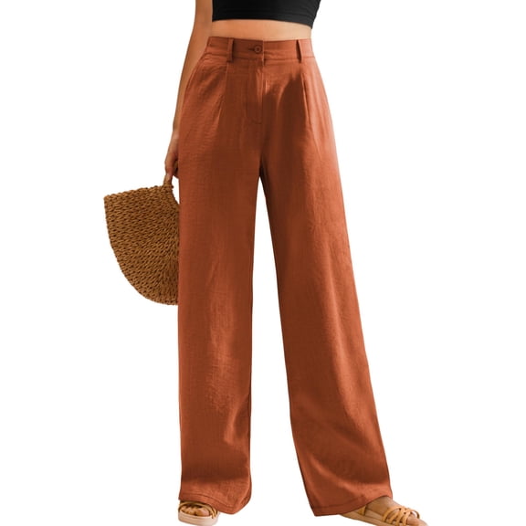 Womens Casual Wide Leg Pants High Waisted Button Down Straight Long Trousers Palazzo Pants