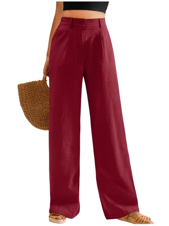 Womens Casual Wide Leg Pants High Waisted Button Down Straight Long Trousers Palazzo Pants Slacks with Pockets S-3XL