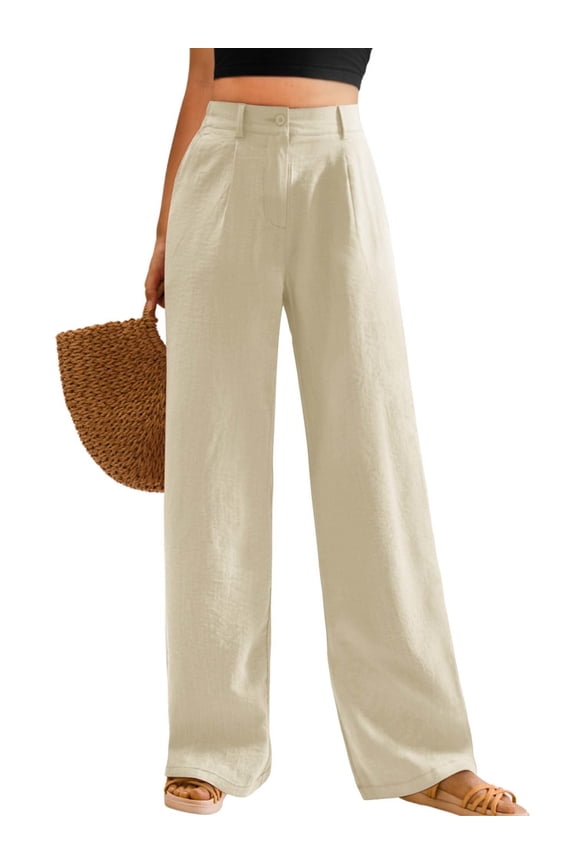Womens Casual Wide Leg Pants High Waisted Button Down Straight Long Trousers Palazzo Pants