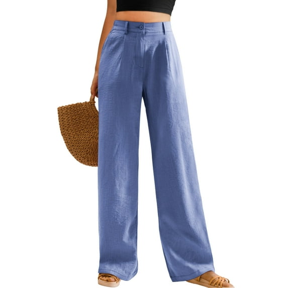Womens Casual Wide Leg Pants High Waisted Button Down Straight Long Trousers Palazzo Pants