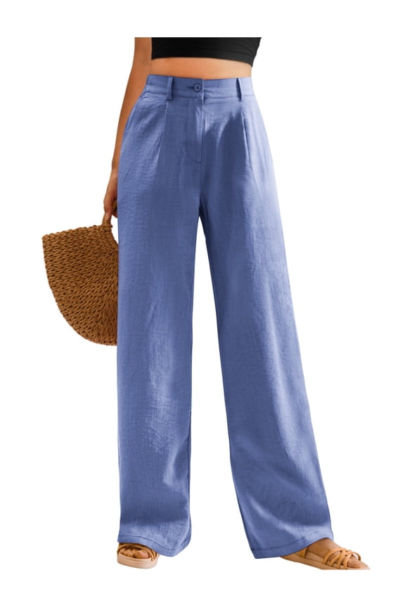 Womens Casual Wide Leg Pants High Waisted Button Down Straight Long Trousers Palazzo Pants