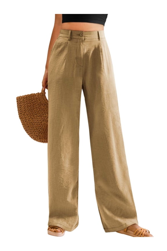 Womens Casual Wide Leg Pants High Waisted Button Down Straight Long Trousers Palazzo Pants