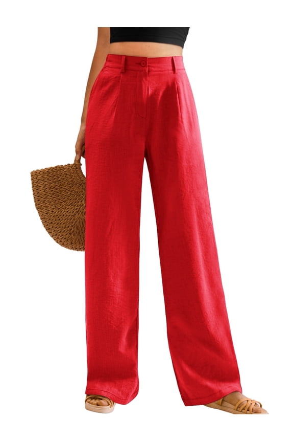 Womens Casual Wide Leg Pants High Waisted Button Down Straight Long Trousers Palazzo Pants