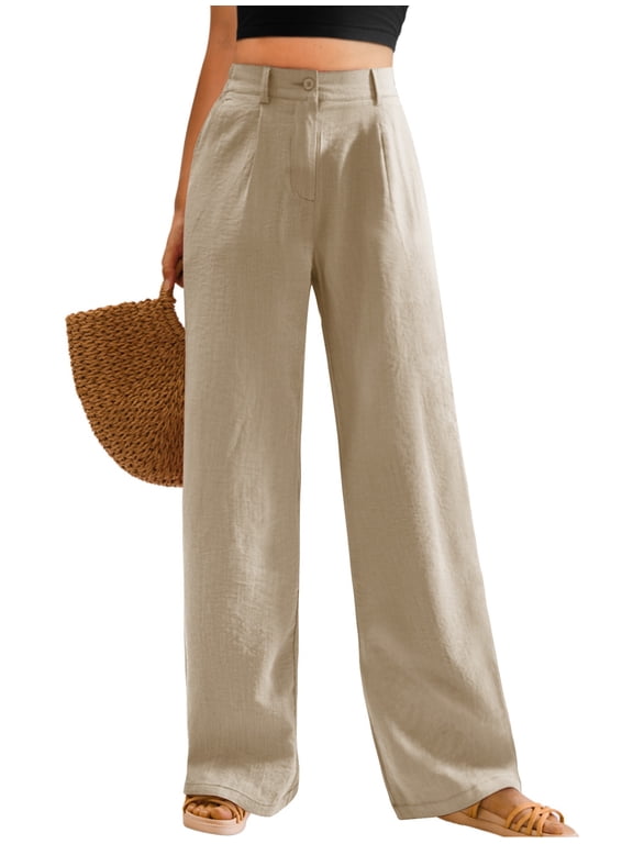 Womens Casual Wide Leg Pants High Waisted Button Down Straight Long Trousers Palazzo Pants Slacks with Pockets S-3XL