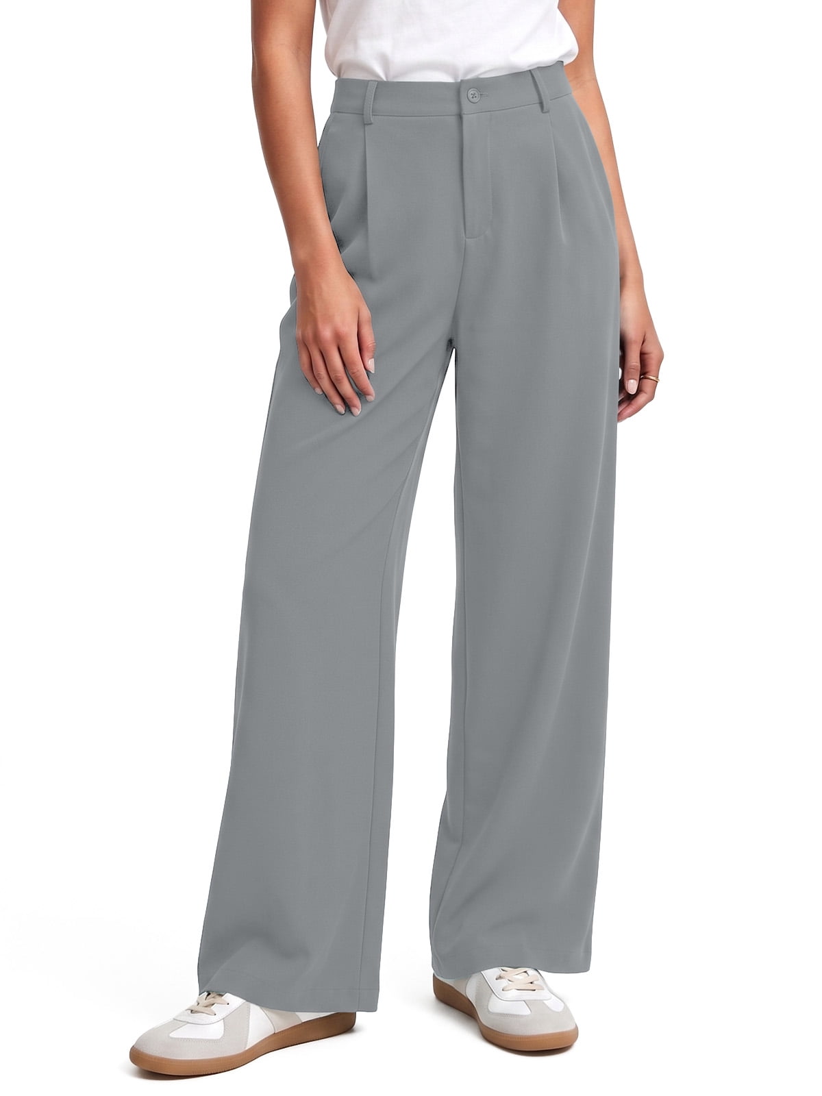 Airmenty Wide Leg Pants for Women High Waisted Stretchy Work Dress Pants Business Casual Palazzo Pants Dressy Slacks Trousers with Pockets S-2XL