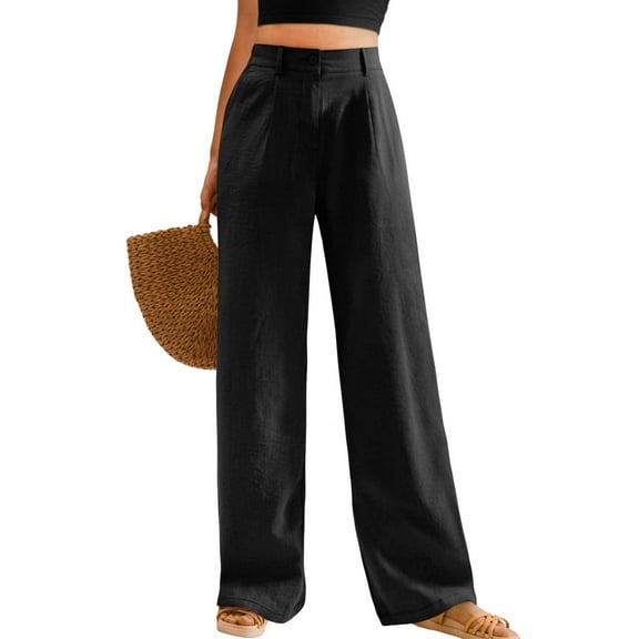 Airmenty Women's Casual Wide Leg Pants, High Waisted Straight Long Trousers