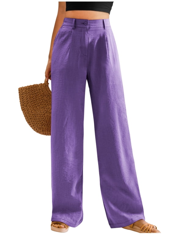 Womens Casual Wide Leg Pants High Waisted Button Down Straight Long Trousers Palazzo Pants Slacks with Pockets S-3XL