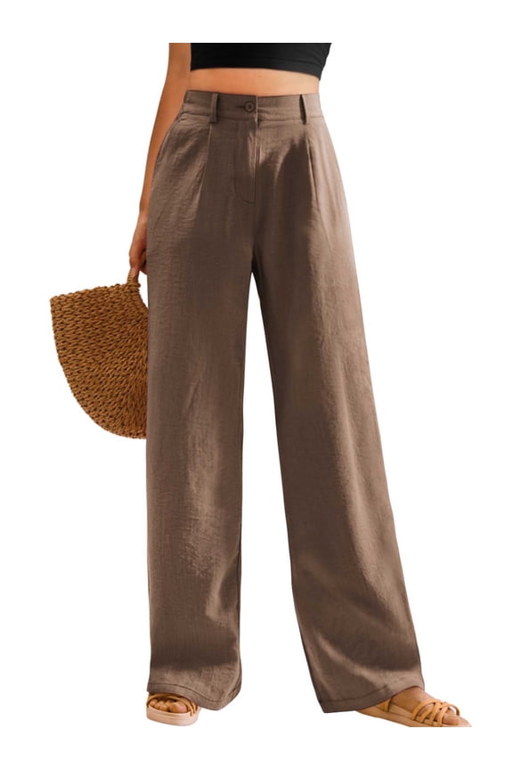 Womens Casual Wide Leg Pants High Waisted Button Down Straight Long Trousers Palazzo Pants