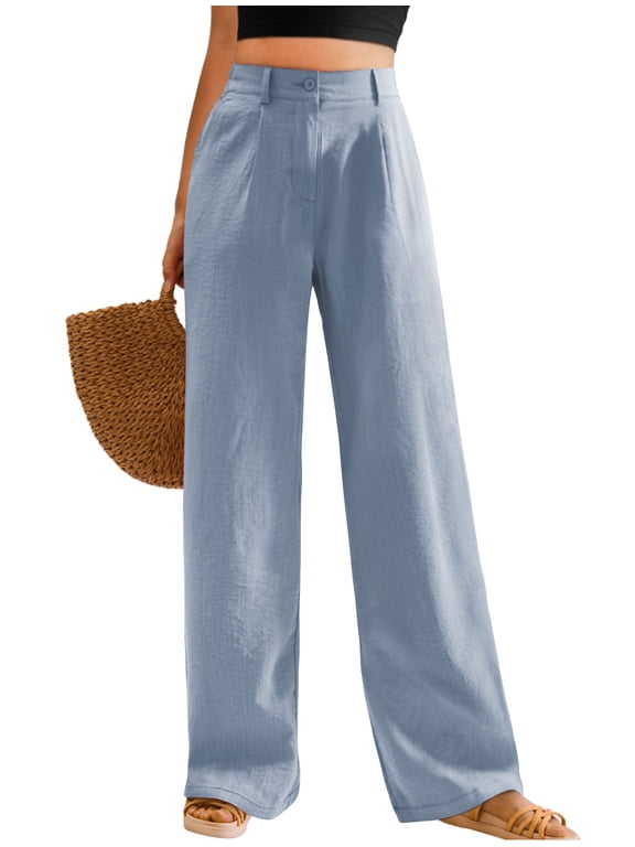 Womens Casual Wide Leg Pants High Waisted Button Down Straight Long Trousers Palazzo Pants Slacks with Pockets S-3XL