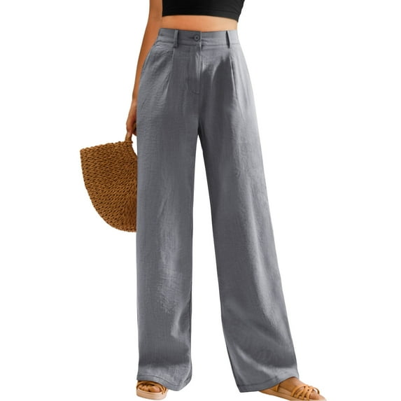 Womens Casual Wide Leg Pants High Waisted Button Down Straight Long Trousers Palazzo Pants