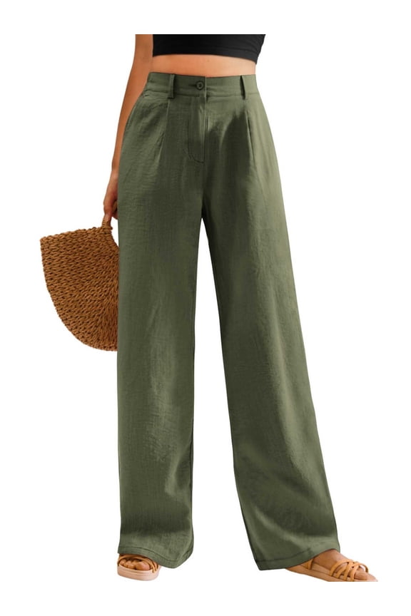 Womens Casual Wide Leg Pants High Waisted Button Down Straight Long Trousers Palazzo Pants