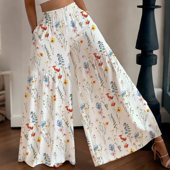 Womens Casual Wide Leg Pants High Waisted Straight Long Trousers Palazzo Pants