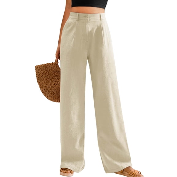 Womens Casual Wide Leg Pants High Waisted Button Down Straight Long Trousers Palazzo Pants