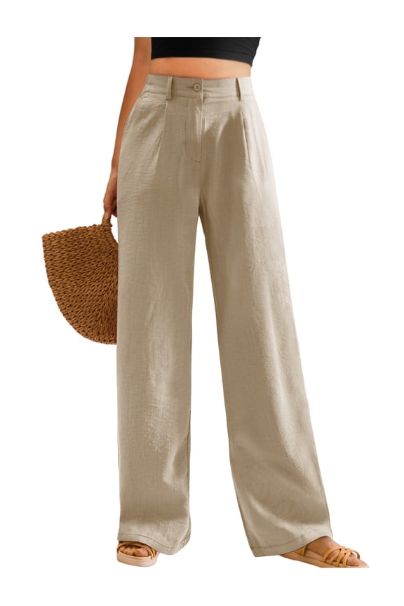 Womens Casual Wide Leg Pants Plus Size High Waisted Button Down Straight Long Trousers Palazzo Pants with Pockets 3XL