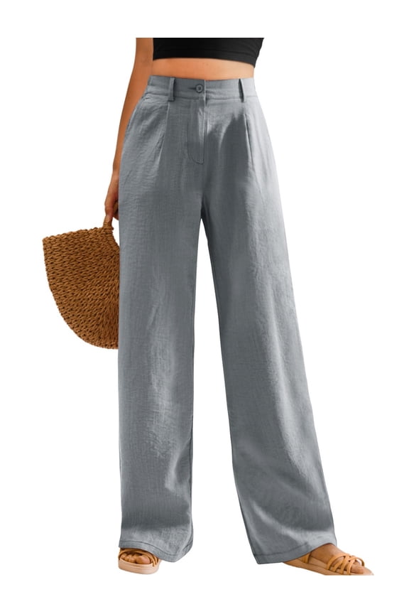Womens Casual Wide Leg Pants Plus Size High Waisted Button Down Straight Long Trousers Palazzo Pants Slacks with Pockets 3XL