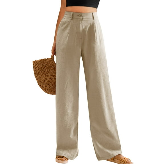Womens Casual Wide Leg Pants Plus Size High Waisted Button Down Straight Long Trousers Palazzo Pants with Pockets 3XL