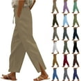 thumbnail image 1 of Womens Casual Wide Leg Pants Straight Long Trousers Pants Linen Drawstring Elastic Waist Wide Leg Pants, 1 of 7