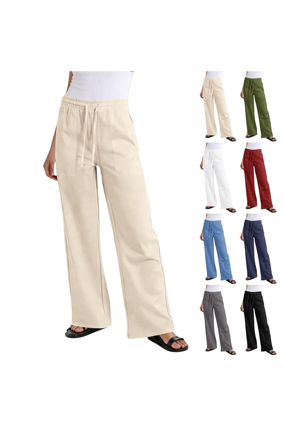 Womens Casual Wide Leg Pants Summer Beach Drawstring Palazzo Trousers Elastic Wasited Slacks with Pockets Royal Blue XL
